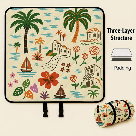 Extra Large Foldable Picnic Blanket with Carry Strap - Soft Padded Three-Layer Design, Colorful Floral & Fruit Print, 78x78 Inches for Beach, Park, Camping & Travel, Beach Blanket,
